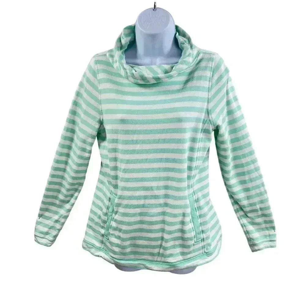 Vineyard Vines Womens S Kelly Green White Striped Cowl Neck Pullover Sweatshirt